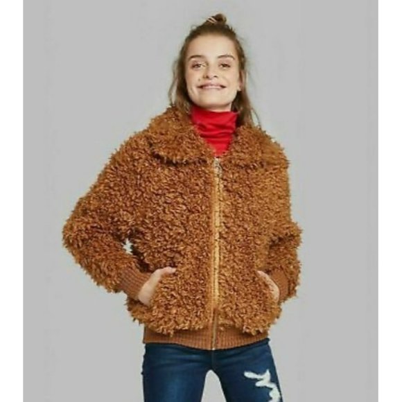 wild fable Jackets & Blazers - Wild Fable Women’s Long Sleeve Zip-Up Sherpa Jacket, Cognac Brown Size L